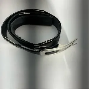 Suzi Roher Canada Black Leather Belt w/Silver Rectangle Hardware w/Silver Buckle Suzi Roher Medium Stretch Belts for Women for sale | eBay main image 4